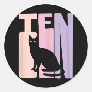 Sticker Rond 10e Anniversaire Mignonne Fan Chat 10 Ans Pour Fil