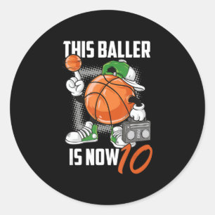 Sticker Rond 10e Birthday Basketball Leyer Funny 10 Years Old