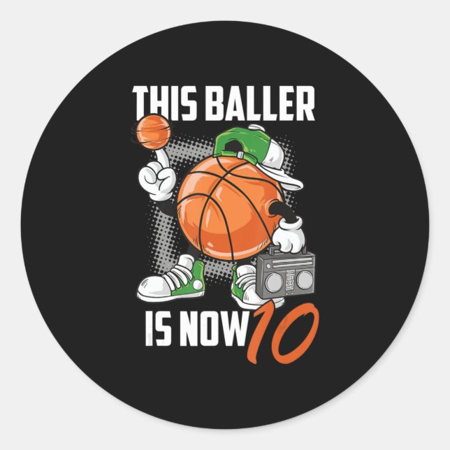 Sticker Rond 10e Birthday Basketball Leyer Funny 10 Years Old (Devant)