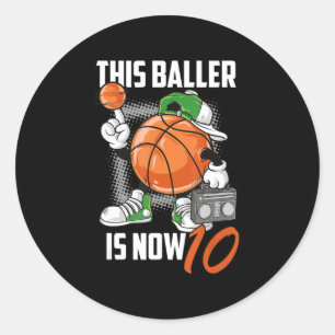 Sticker Rond 10e Birthday Basketball Leyer Funny 10 Years Old