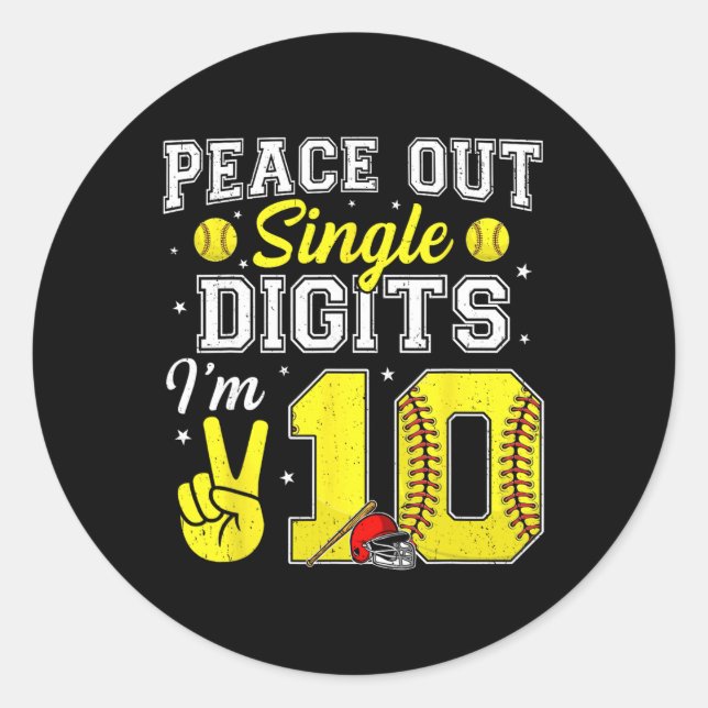 Sticker Rond 10th Birthday Boy Softll Peace Out Single Digits 1 (Devant)