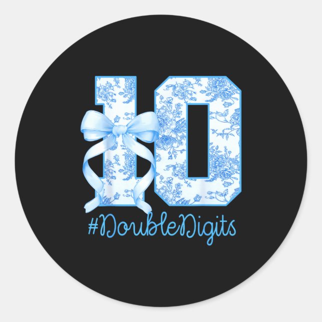 Sticker Rond 10th Birthday Girl Blue Coquette Bow 10 Year Old  (Devant)