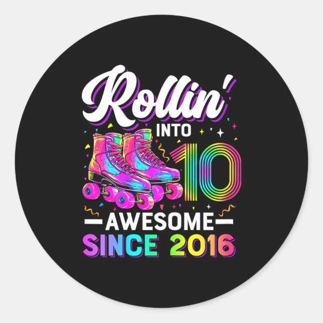 Sticker Rond 10th Birthday Shirt Girl 10 Year Old Roller Skate  (Devant)