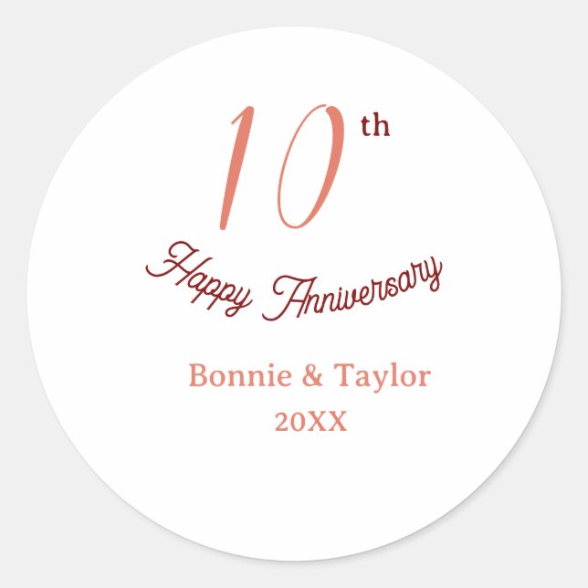 Sticker Rond 10th wedding anniversary peach pastel name retro b (Devant)