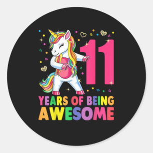 Sticker Rond 11 Ans Unicorne Flossing 11e Anniversaire Girl U