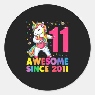 Sticker Rond 11 Ans Unicorne Flossing 11e Anniversaire Girl U