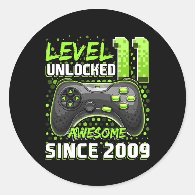 Sticker Rond 11 Déverrouillé Awesome 2009 jeu vidéo 11e anniver (Devant)