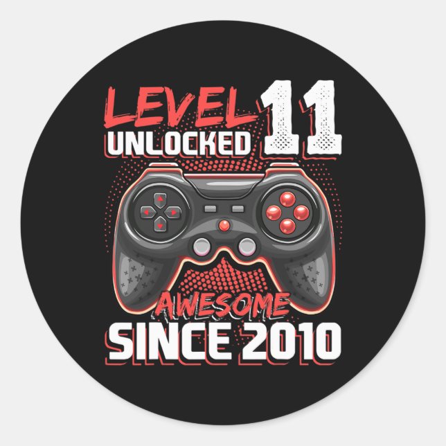 Sticker Rond 11 Déverrouillé Awesome 2010 jeu vidéo 11e anniver (Devant)