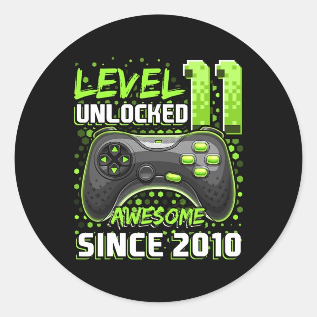 Sticker Rond 11 Déverrouillé Awesome 2010 jeu vidéo 11e anniver (Devant)