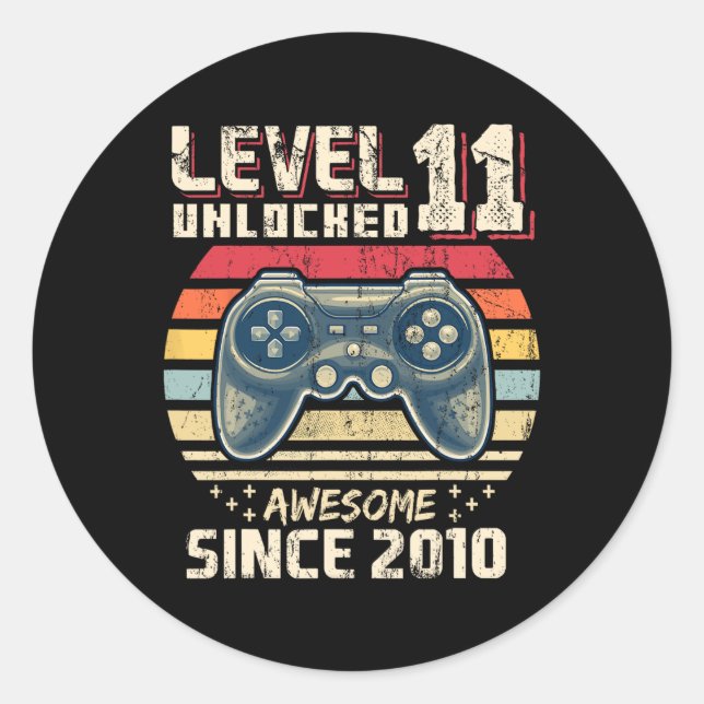 Sticker Rond 11 Déverrouillé Awesome 2010 jeu vidéo 11e anniver (Devant)