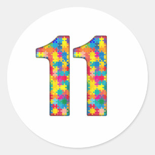 Sticker Rond 11e Anniversaire Autisme Insertion Pour Garçon Fil