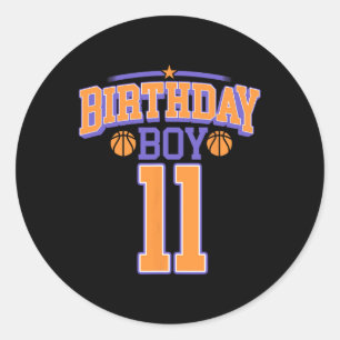 Sticker Rond 11e anniversaire Boy Basketball Lover 11 ans Bd