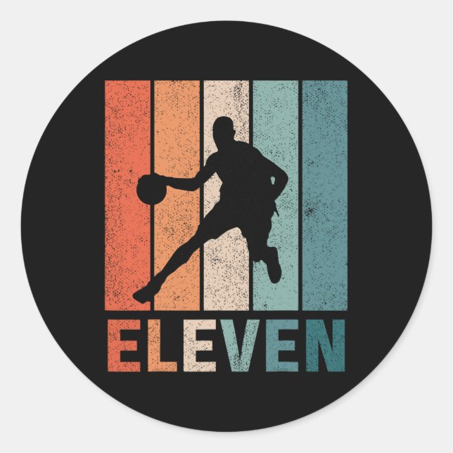 Sticker Rond 11e anniversaire Retro Bysketbyll Lovers Boys Kids (Devant)