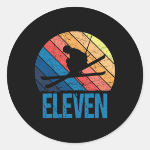 Sticker Rond 11e anniversaire Retro Ski Ski 11 ans Garçons Gi
