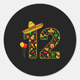 Sticker Rond 12 12e anniversaire mexicain sombrero maracas cinc