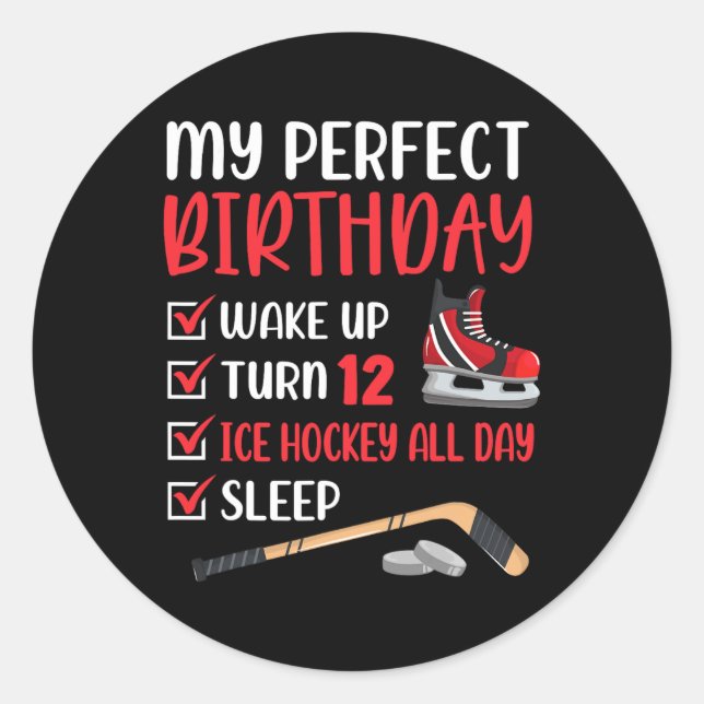 Sticker Rond 12 ans de hockey sur glace Anniversaire de la fête (Devant)