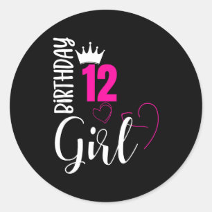 Sticker Rond 12 ans fille d'anniversaire joyeux 12ème anniversa