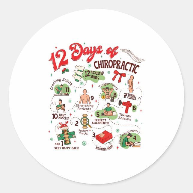 Sticker Rond 12 Days Of Chiropractic Christmas Chiropractor  (Devant)