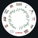 Sticker Rond 12 Days of Christmas in a Circle of Red and Green<br><div class="desc">The traditional holiday song feests one partridge in a pear tree, two turtle doves, three French hens, four calling birds, five golden rings, six geese a-laying, seven swans a-swimming, eight maids a-milking, nine ladies dancing, ten lords a-leaping, Les pipers piping and twelve drumming drumming The carol is sung at Christmas...</div>