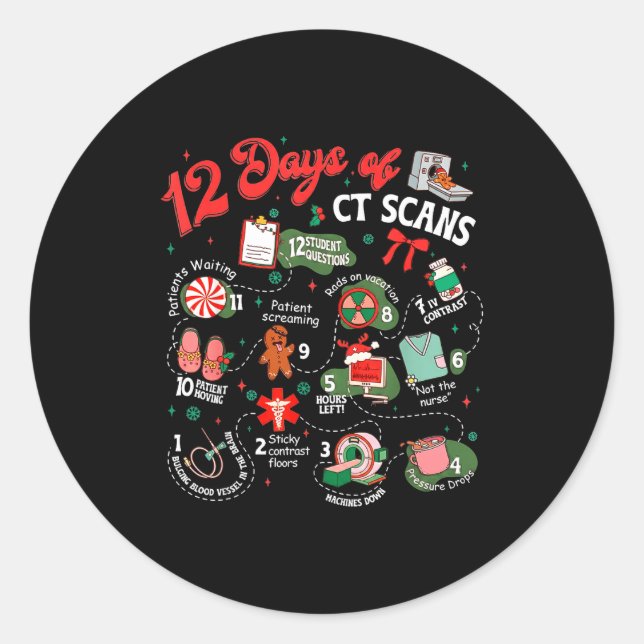 Sticker Rond 12 Days Of Ct Scans Christmas Ct Tech Cat Scan  (Devant)