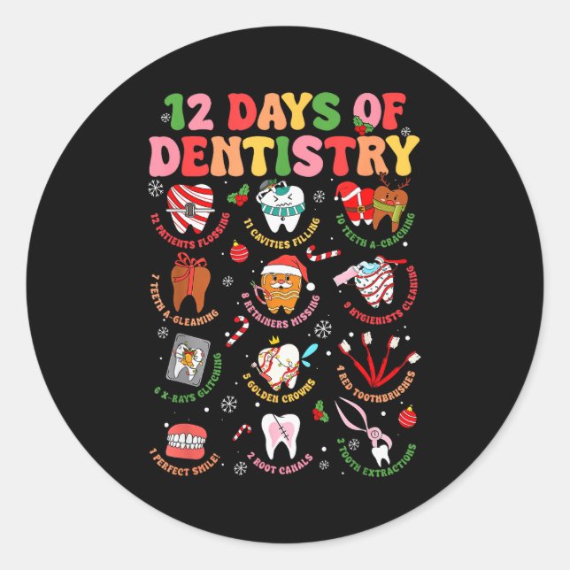 Sticker Rond 12 Days Of Dentistry Dentist Xmas Tooth Christmas  (Devant)