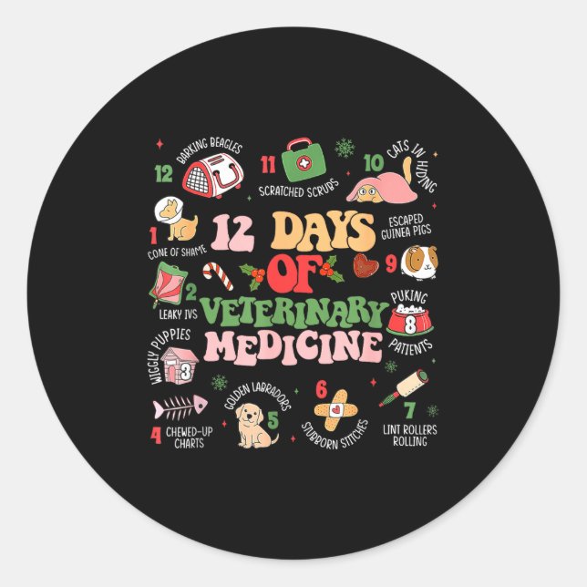 Sticker Rond 12 Days Of Veterinary Medicine Funny Christmas Vet (Devant)
