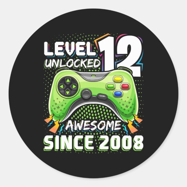 Sticker Rond 12 Déverrouillé Awesome 2008 jeu vidéo 12e anniver (Devant)