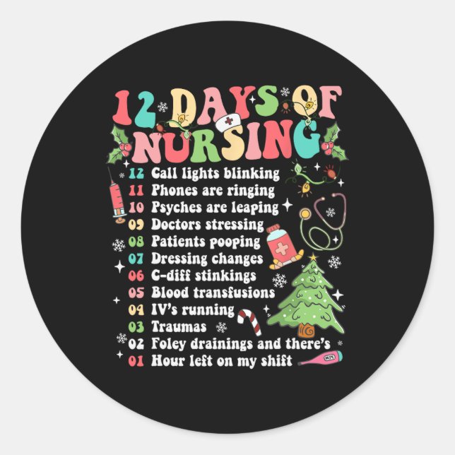 Sticker Rond 12 Jour D'Infirmière Hôpital Noël Infirmière Noël  (Devant)