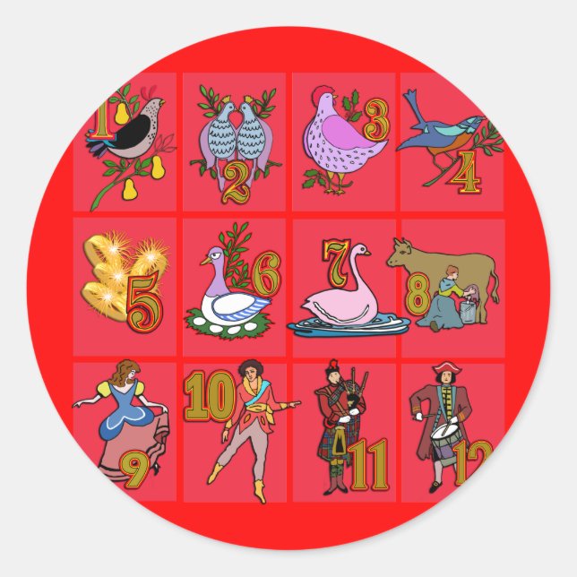 Sticker Rond 12 Jours de Noël T-shirts, Vêtements, Cadeaux (Devant)