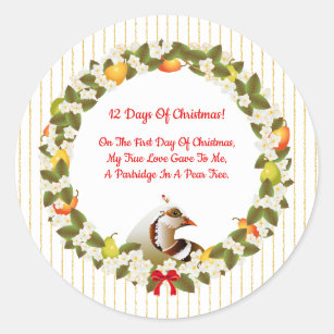 Sticker Rond 12 Jours de Partridge de Noël dans un arbre à poir