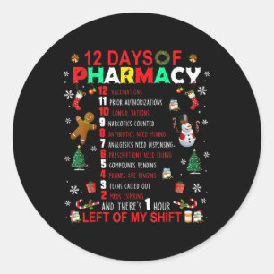 Sticker Rond 12 Jours De Pharmacie Funny Christmas Pharmacist T