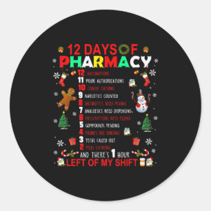 Sticker Rond 12 Jours de pharmacie Funny Noël Pharmacien Tec