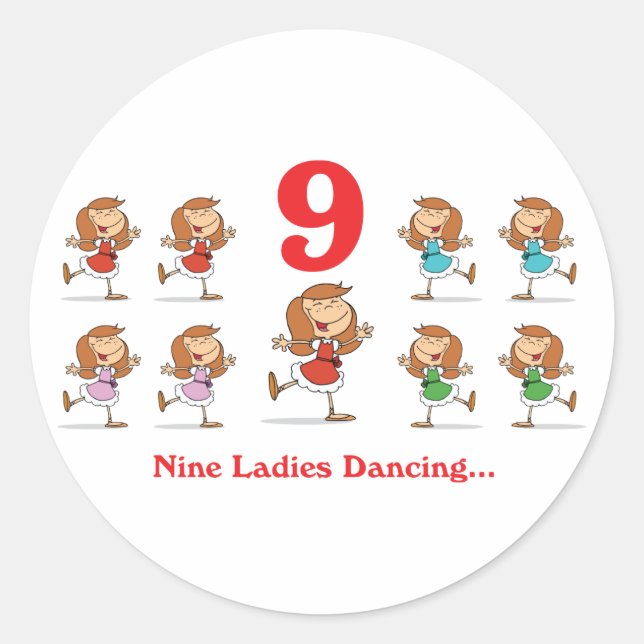 Sticker Rond 12 jours neuf dames dansant (Devant)
