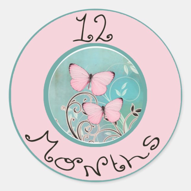 Sticker Rond 12 Mois Jalon papillon (Devant)