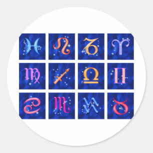 Sticker Rond 12 Signes zodiaques et constellations