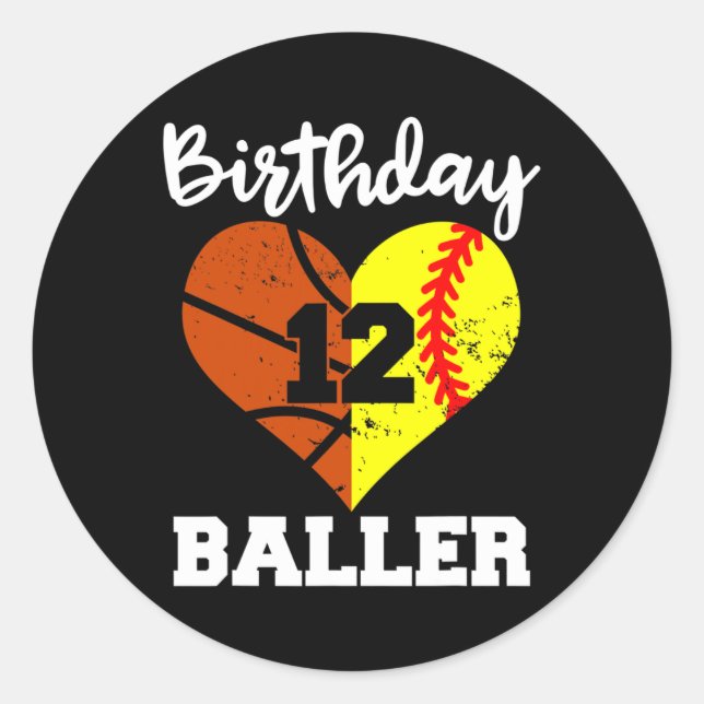 Sticker Rond 12e anniversaire Baller Amusant 12 ans Softball Ba (Devant)