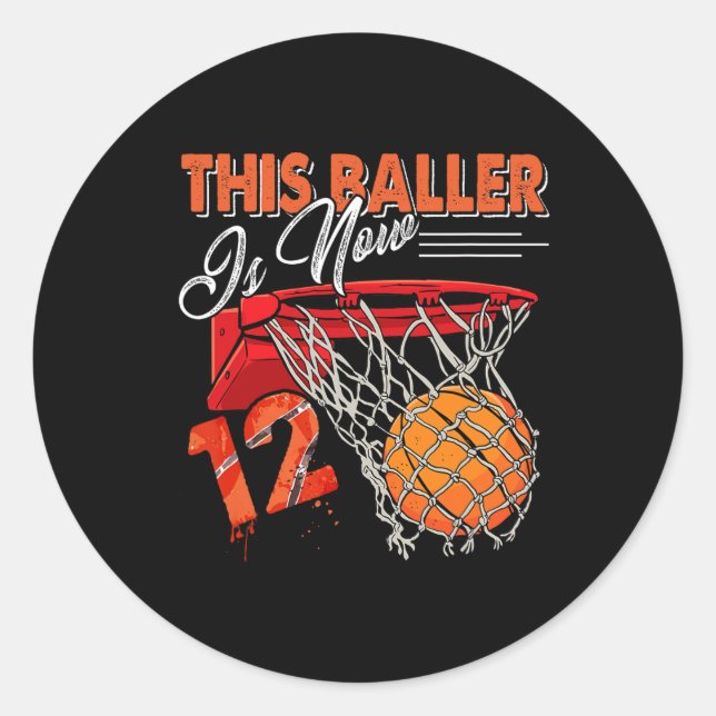 Sticker Rond 12e anniversaire Basketball Amusant 12 ans Enfants (Devant)