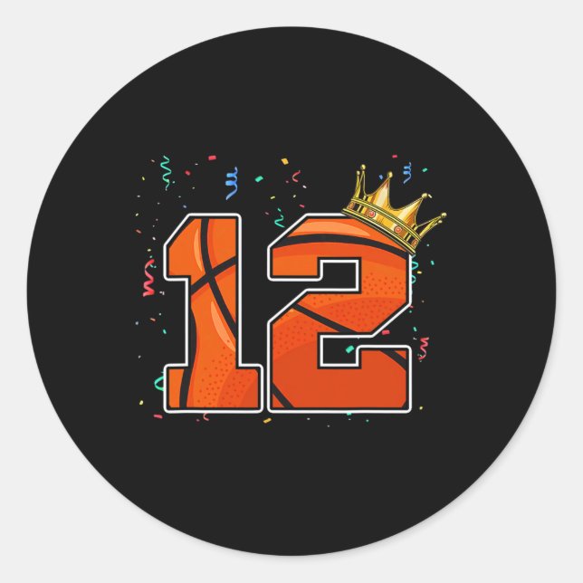 Sticker Rond 12e anniversaire Basketball grand nombre 12 ans Bo (Devant)