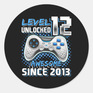 Sticker Rond 12e anniversaire garçon niveau 12 gamer 12 ans jeu