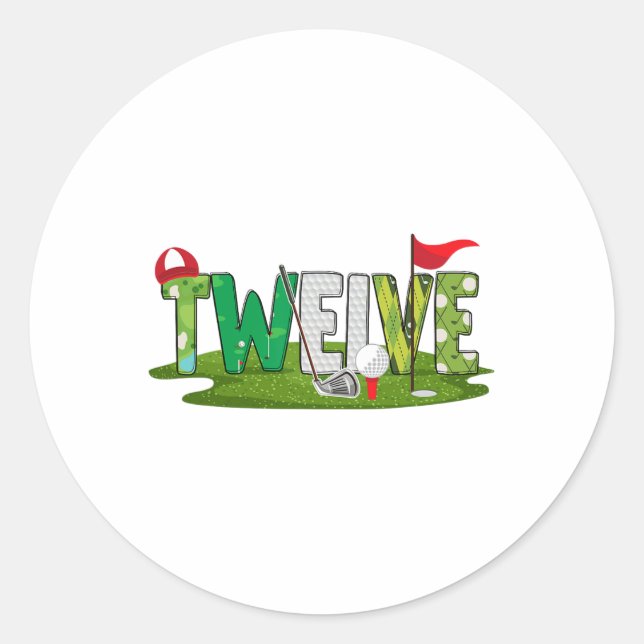 Sticker Rond 12e Anniversaire Golf Thème 12 ans Enfants Sport P (Devant)