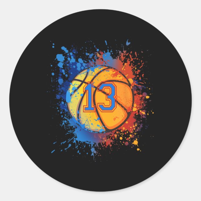 Sticker Rond 13 Ans 13e Anniversaire Basketball Cadeau Pour Gar (Devant)
