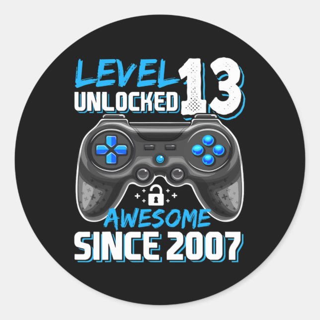 Sticker Rond 13 Déverrouillé Awesome 2007 jeu vidéo 13e anniver (Devant)