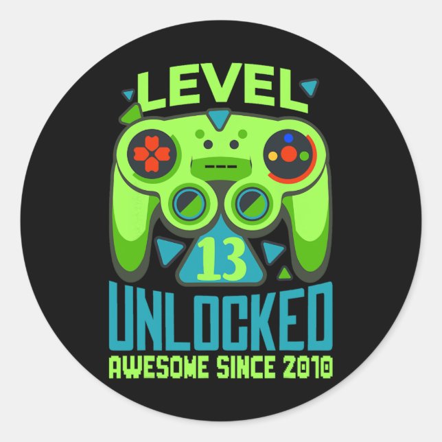 Sticker Rond 13 Déverrouillé Awesome 2010 jeu vidéo 13e anniver (Devant)