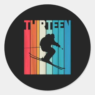 Sticker Rond 13e anniversaire Boy Retro Ski Lover Skier 13 ans 