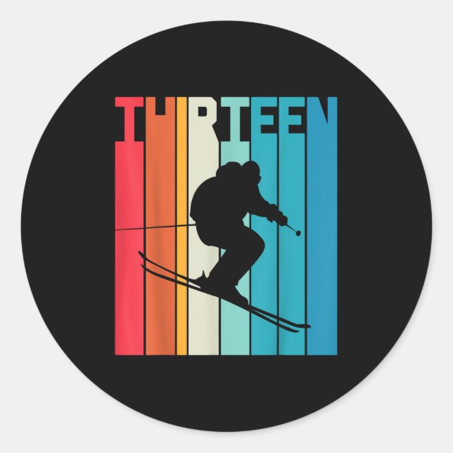 Sticker Rond 13e anniversaire Boy Retro Ski Lover Skier 13 ans  (Devant)