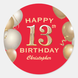 Sticker Rond 13e Anniversaire de Ballons Rouge et Or