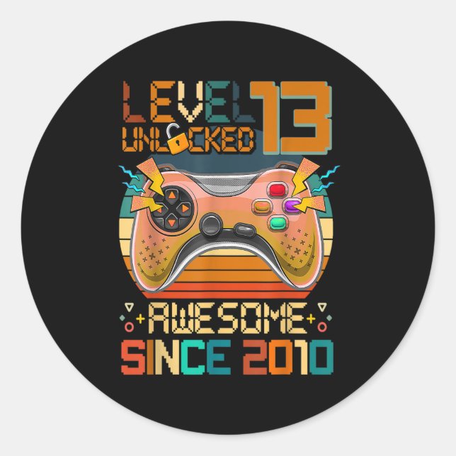 Sticker Rond 13e anniversaire garçons jeu vidéo niveau 13 déver (Devant)