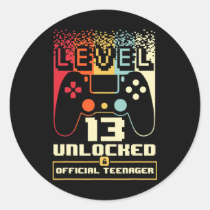 Sticker Rond 13e anniversaire Gift Boys Niveau 13 déverrouillé 