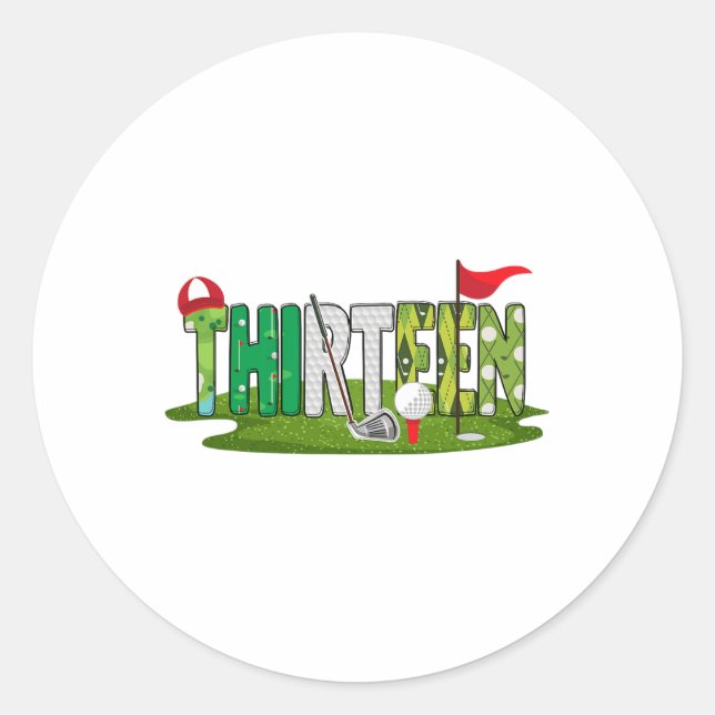 Sticker Rond 13e Anniversaire Golf Thème 13 ans Enfants Sport P (Devant)