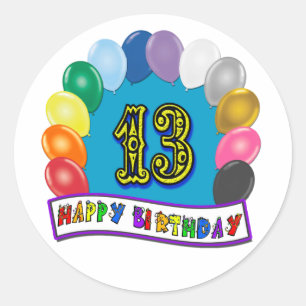 Sticker Rond 13ème Cadeaux d'anniversaire avec la conception